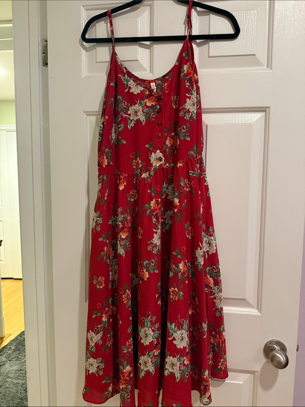 Xhilaration Red Floral Midi Dress with Spaghetti Straps